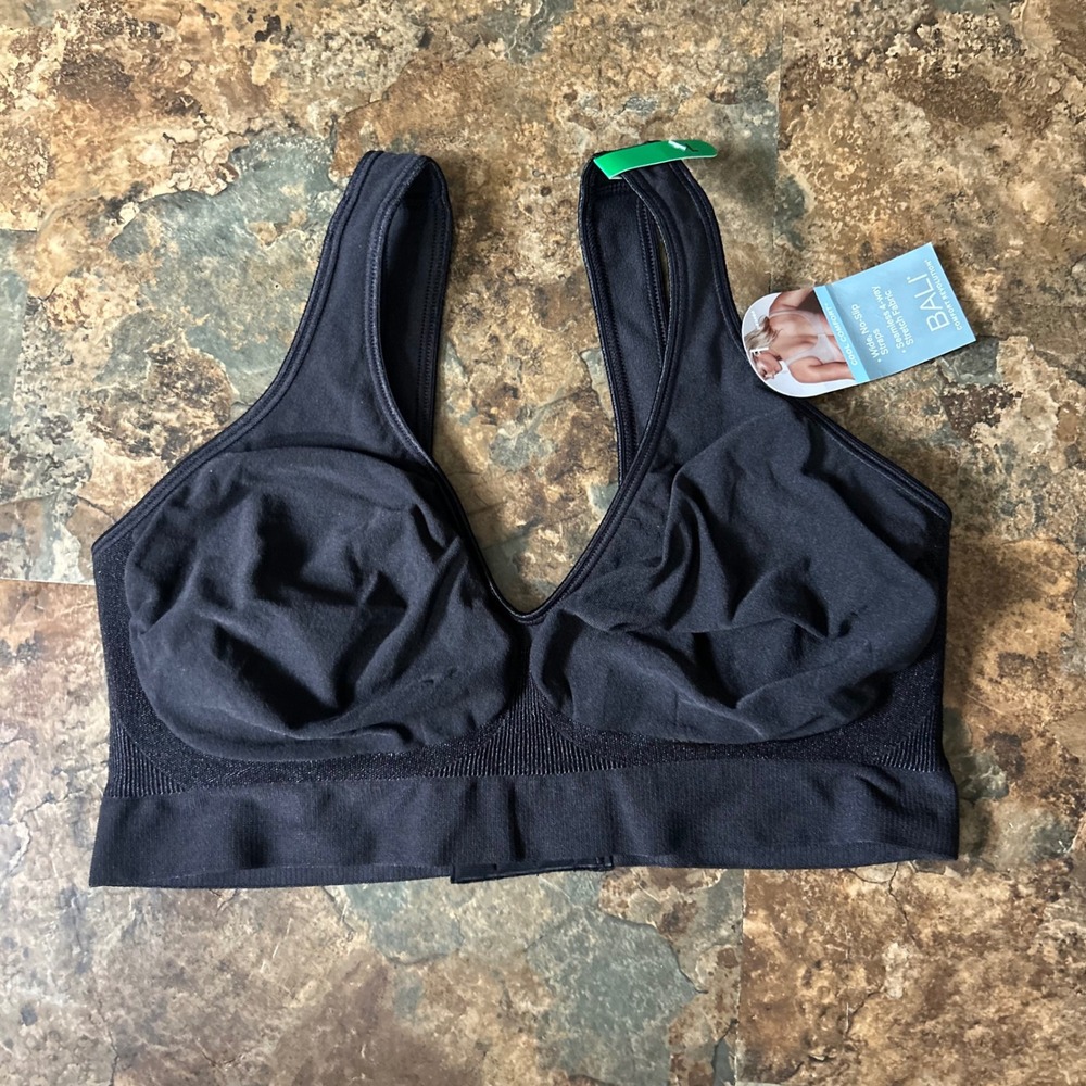 Bali Cool Comfort Seamless Wireless Bra Womens Size Large Black Stretch Unpadded